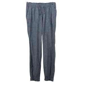 Gina Size Small 38 Linen Blend Jogger Pants Blue Elastic Waist Drawstring Pocket